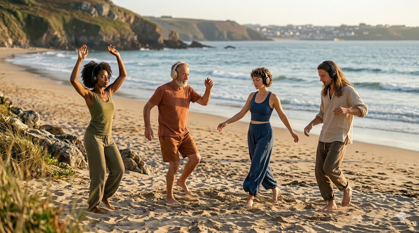 Silent Ecstatic Dance en plein air avec casques audio pour une experience de danse libre